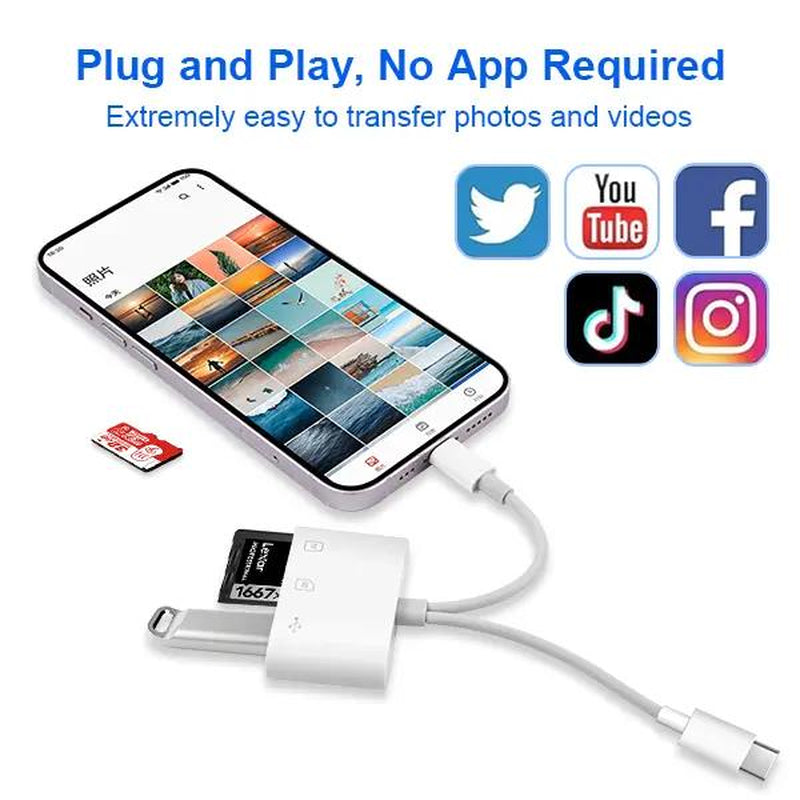 5-In-1 SD Card Reader for Iphone,Ipad,Android – Dual USB-C & Lightning Adapter, Supports Sd/Microsd/Usb 3.0, Fast Transfer, Plug & Play, No App Needed