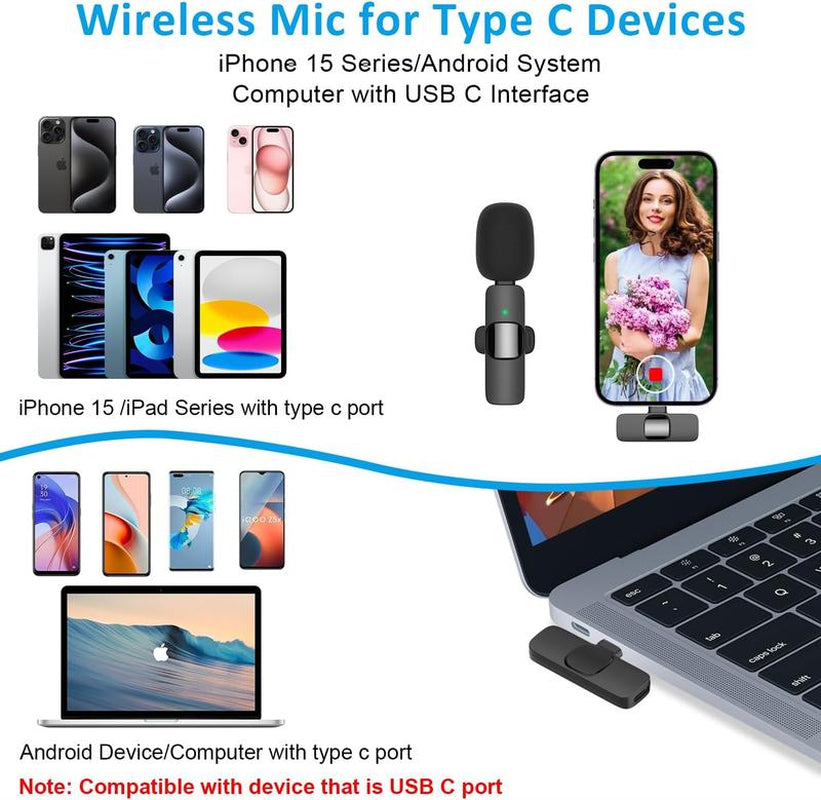 Elevate Your Audio Experience with the Wireless Lavalier Microphone for iPhone/Android – Perfect for Tiktok, Youtube, Vlogging & Video Recording!